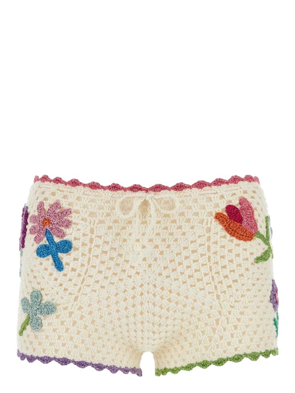 Rose Carmine Crochet Floral Embroidered Bloom Shorts